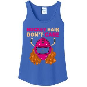 Ice Hockey Helmet Hair Sport Dont Care Great Gift Ladies Essential Tank