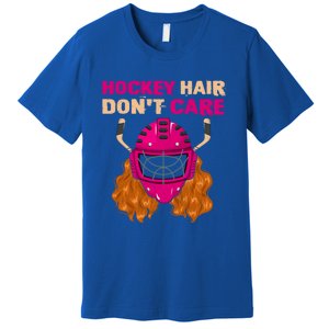 Ice Hockey Helmet Hair Sport Dont Care Great Gift Premium T-Shirt