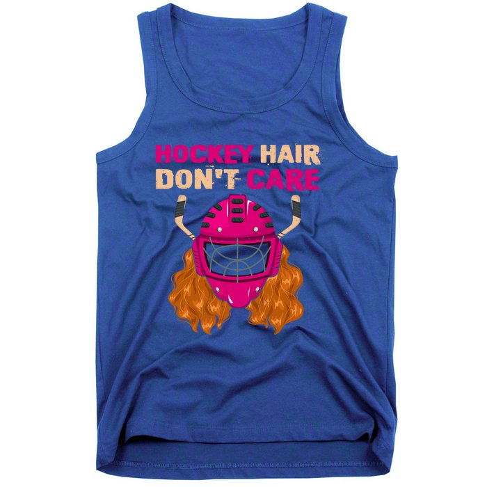 Ice Hockey Helmet Hair Sport Dont Care Great Gift Tank Top