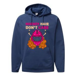 Ice Hockey Helmet Hair Sport Dont Care Great Gift Performance Fleece Hoodie