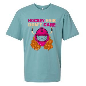 Ice Hockey Helmet Hair Sport Dont Care Great Gift Sueded Cloud Jersey T-Shirt