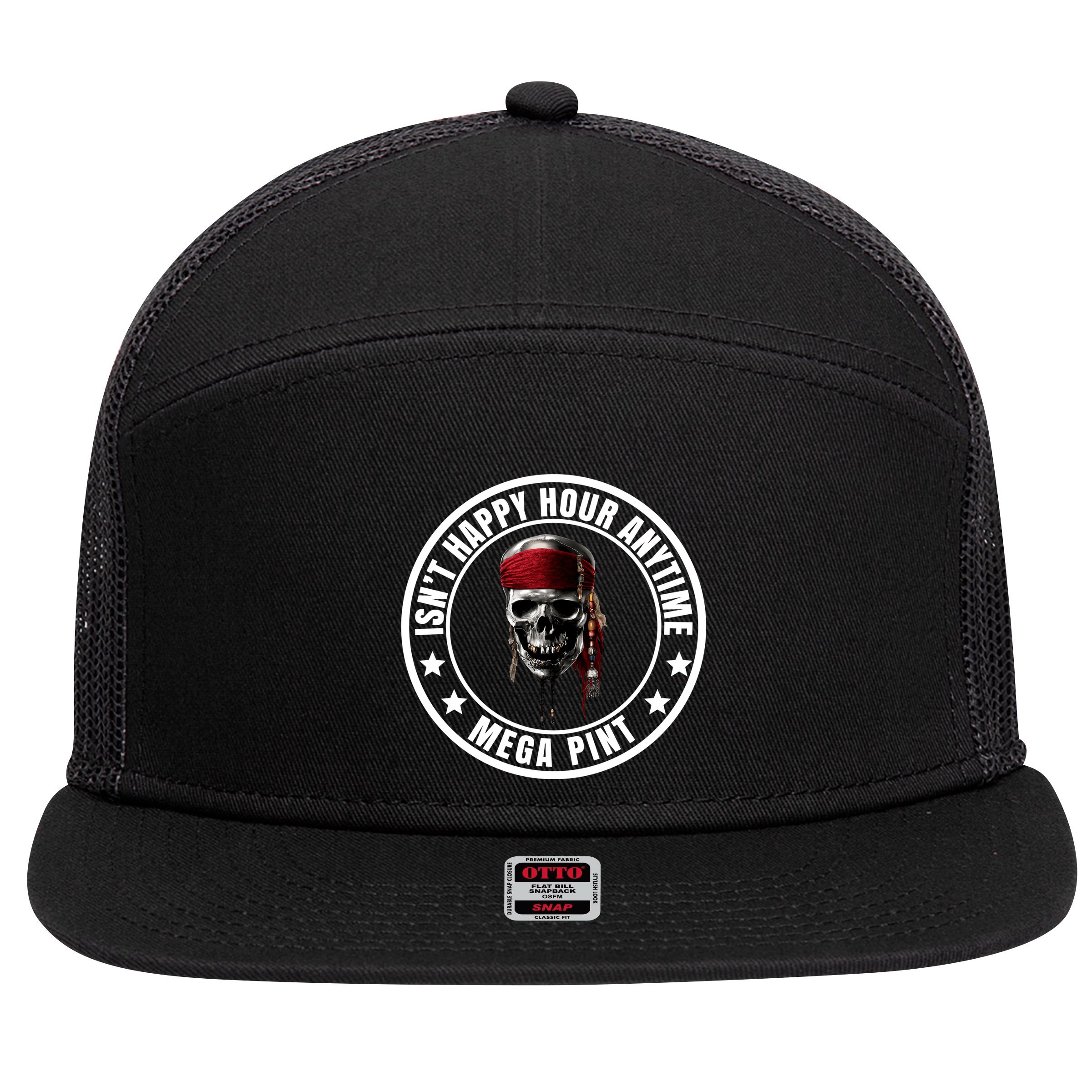 Isn't Happy Hour Anytime Mega Pint Pirate 7 Panel Mesh Trucker Snapback Hat