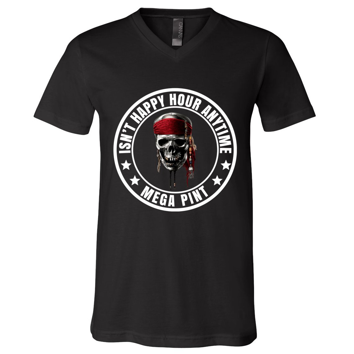 Isn't Happy Hour Anytime Mega Pint Pirate V-Neck T-Shirt