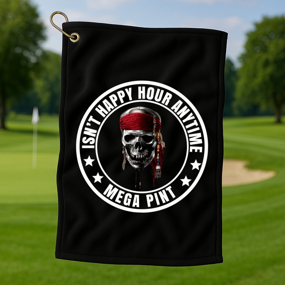 Isn't Happy Hour Anytime Mega Pint Pirate Golf Towel