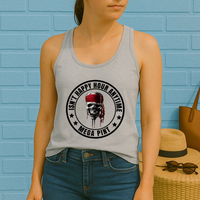 Isn't Happy Hour Anytime Mega Pint Pirate Womens Tank Top