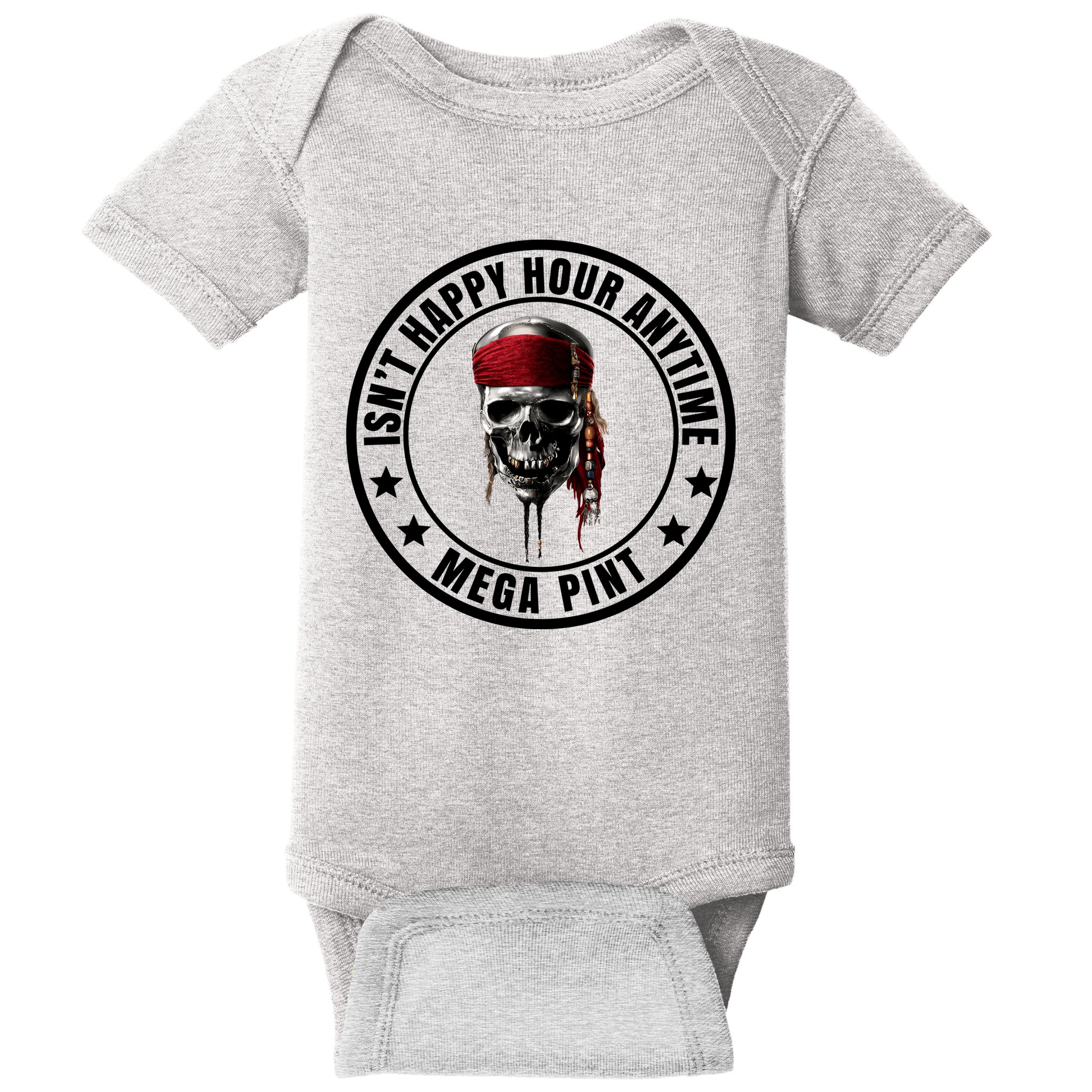 Isn't Happy Hour Anytime Mega Pint Pirate Baby Bodysuit
