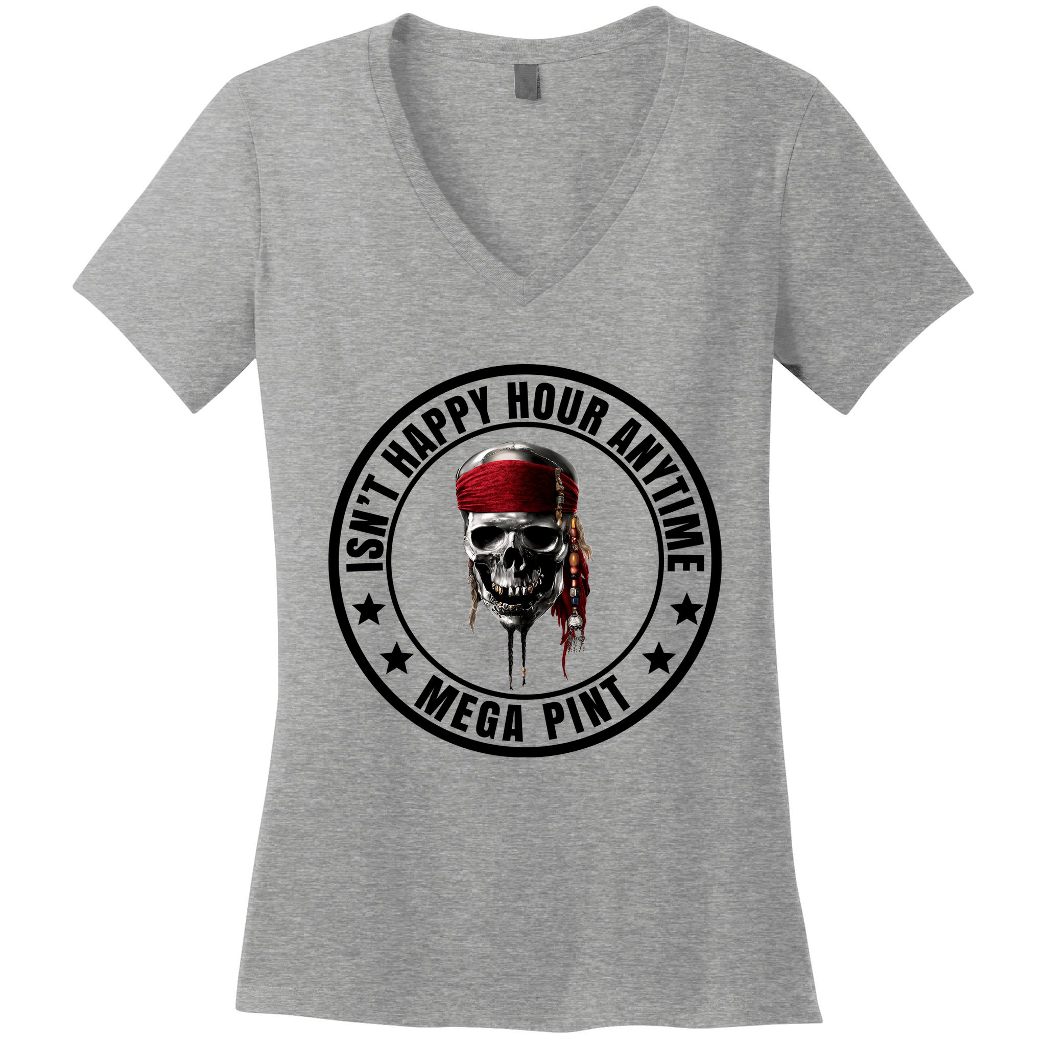 Isn't Happy Hour Anytime Mega Pint Pirate Women's V-Neck T-Shirt