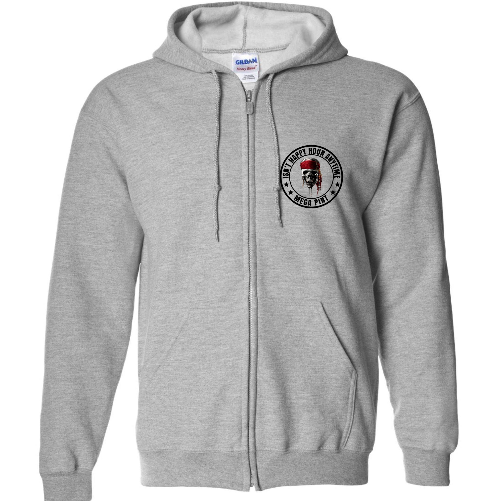 Isn't Happy Hour Anytime Mega Pint Pirate Full Zip Hoodie