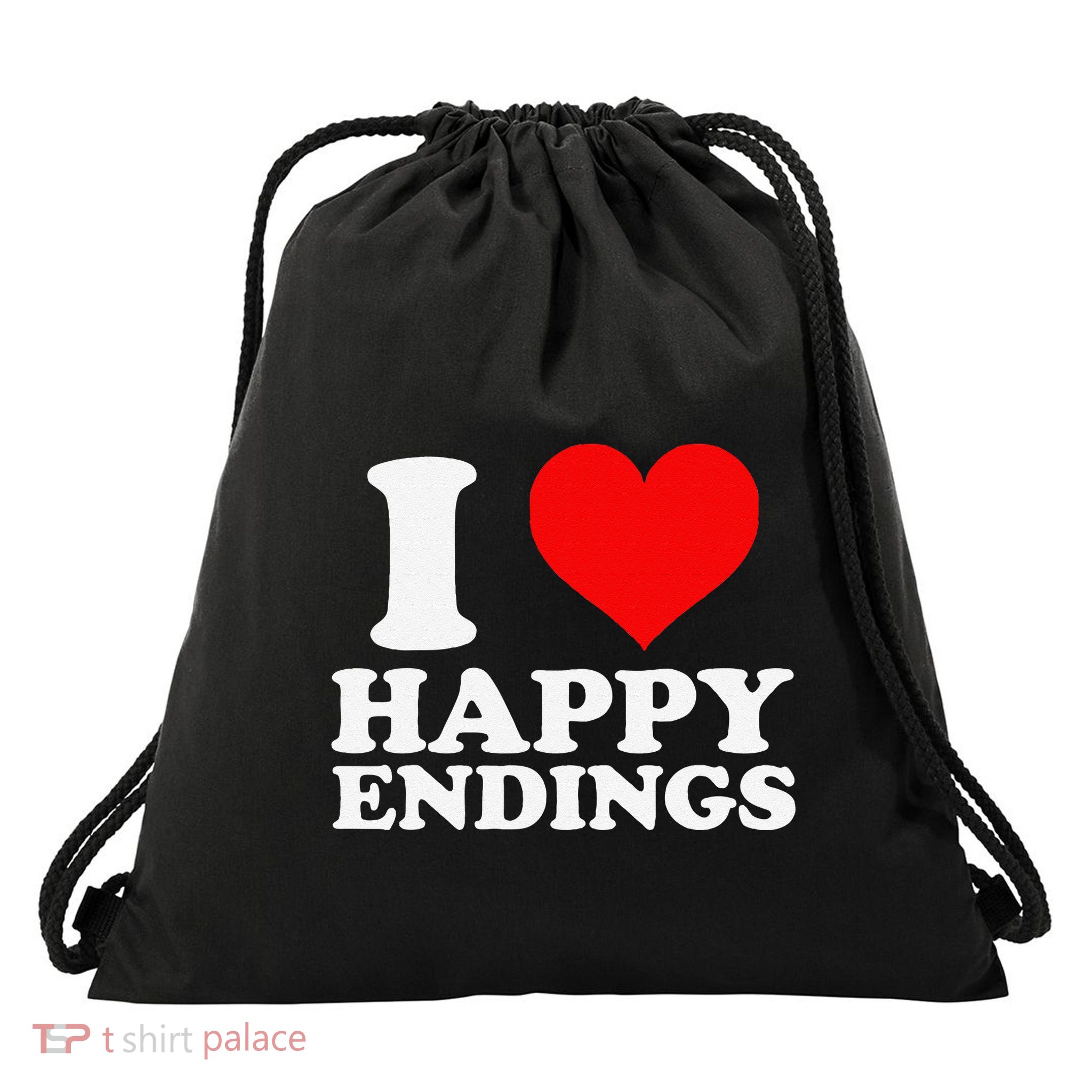 I Heart Happy Ending Drawstring Bag
