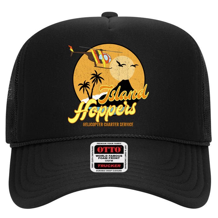 Island Hoppers Helicoter Charter Services High Crown Mesh Back Trucker Hat