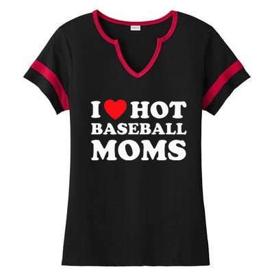 I Heart Hot Moms Baseball Mom Ladies Halftime Notch Neck Tee