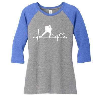 Ice Hockey Heartbeat Funny For Sports Cool Lover Gift Funny Gift Women's Tri-Blend 3/4-Sleeve Raglan Shirt