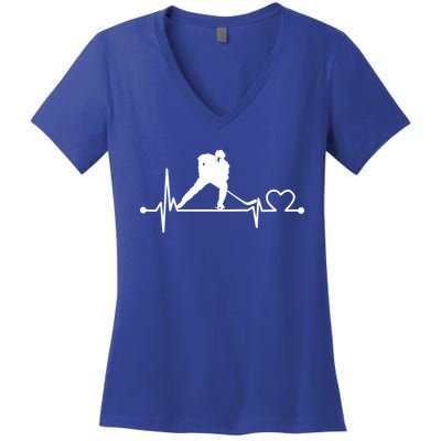 Ice Hockey Heartbeat Funny For Sports Cool Lover Gift Funny Gift Women's V-Neck T-Shirt