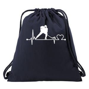 Ice Hockey Heartbeat Funny For Sports Cool Lover Gift Funny Gift Drawstring Bag