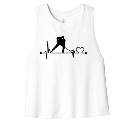 Ice Hockey Heartbeat Funny For Sports Cool Lover Gift Funny Gift Women's Racerback Cropped Tank