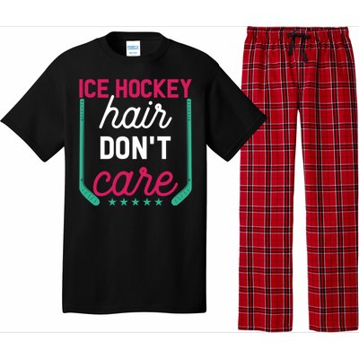 Ice Hockey Hair Dont Care Funny Ice Hockey Gift Pajama Set