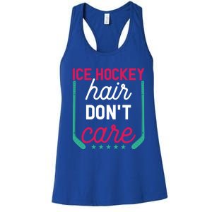 Ice Hockey Hair Dont Care Funny Ice Hockey Gift Women's Racerback Tank