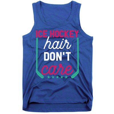 Ice Hockey Hair Dont Care Funny Ice Hockey Gift Tank Top