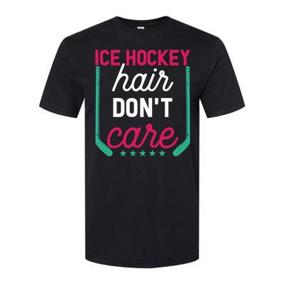 Ice Hockey Hair Dont Care Funny Ice Hockey Gift Softstyle CVC T-Shirt