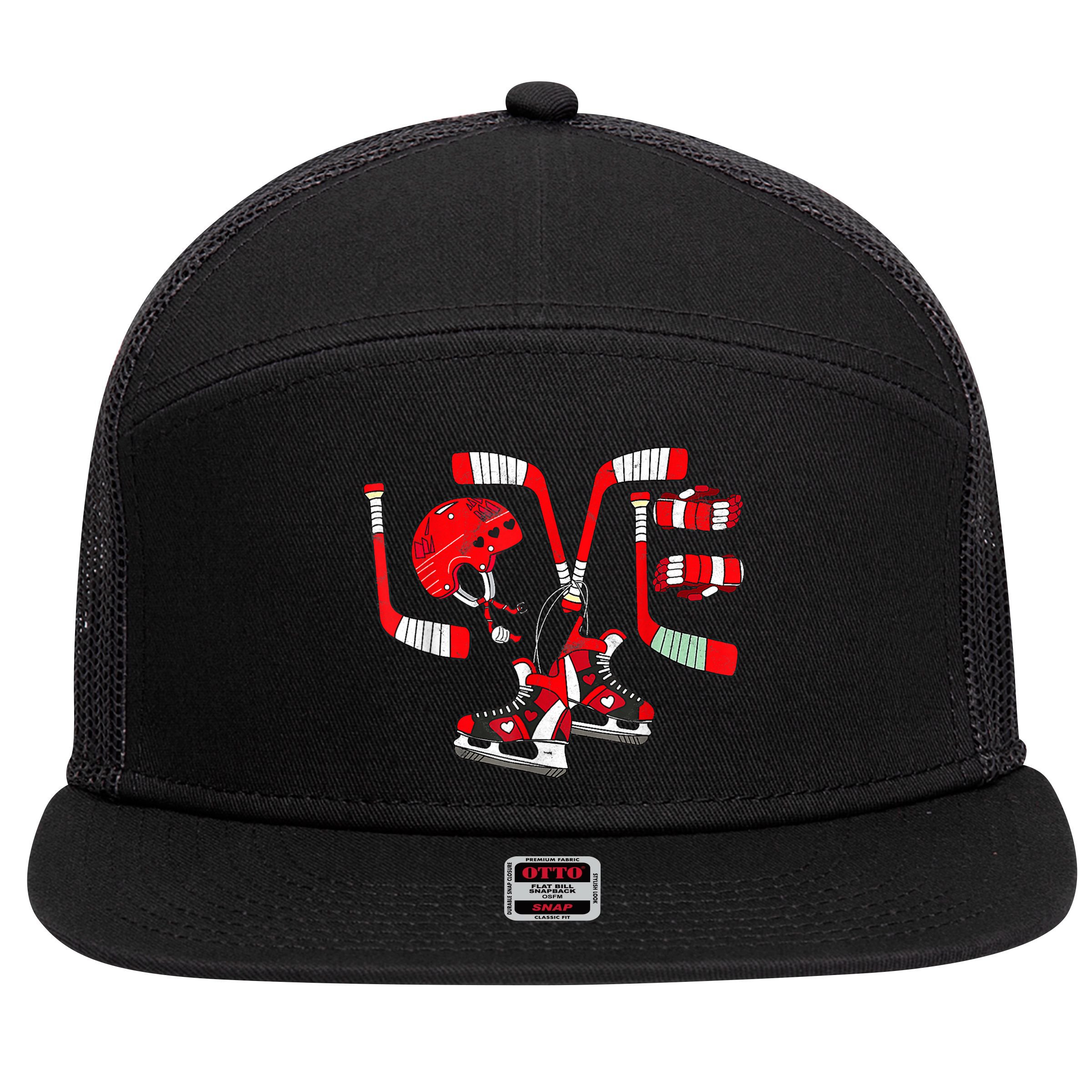 Ice Hockey Heart Valentines Day Love Gifts Goalie 7 Panel Mesh Trucker Snapback Hat