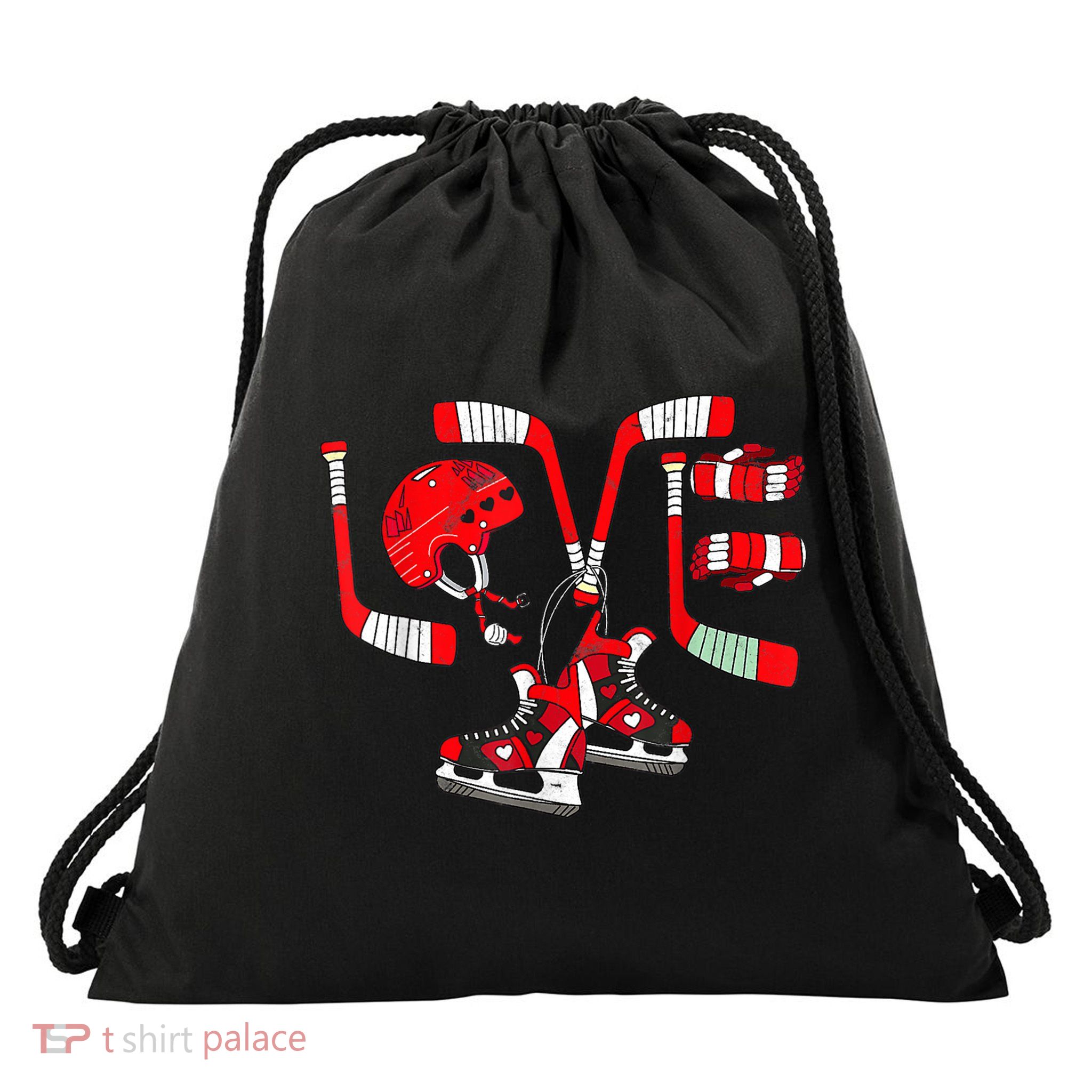 Ice Hockey Heart Valentines Day Love Gifts Goalie Drawstring Bag