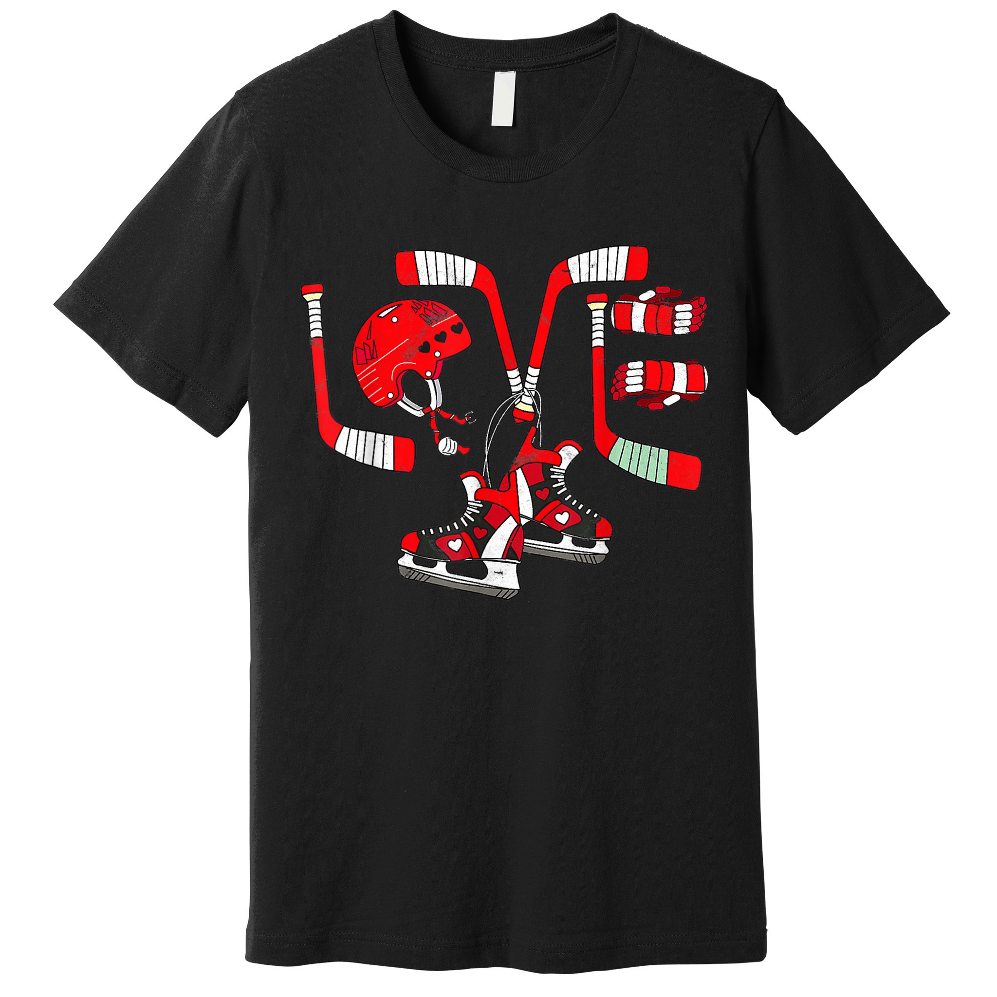 Ice Hockey Heart Valentines Day Love Gifts Goalie Premium T-Shirt
