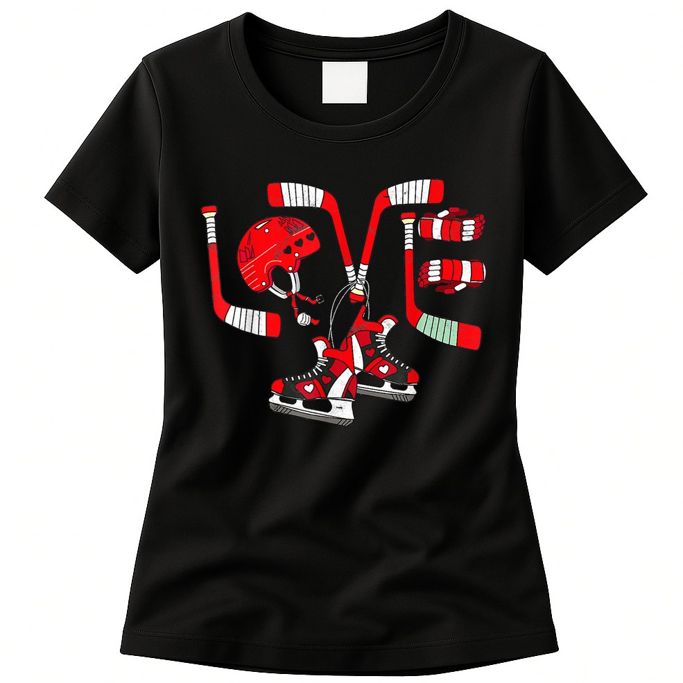 Ice Hockey Heart Valentines Day Love Gifts Goalie Womens T-Shirt