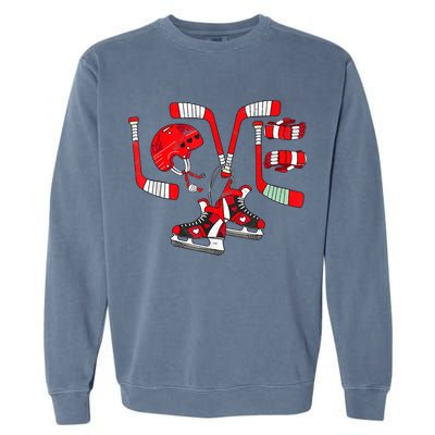 Ice Hockey Heart Valentines Day Love Gifts Goalie Garment-Dyed Sweatshirt
