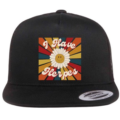 I Have Herpes Funny Retro Offensive Inappropriate Meme Flat Bill Trucker Hat