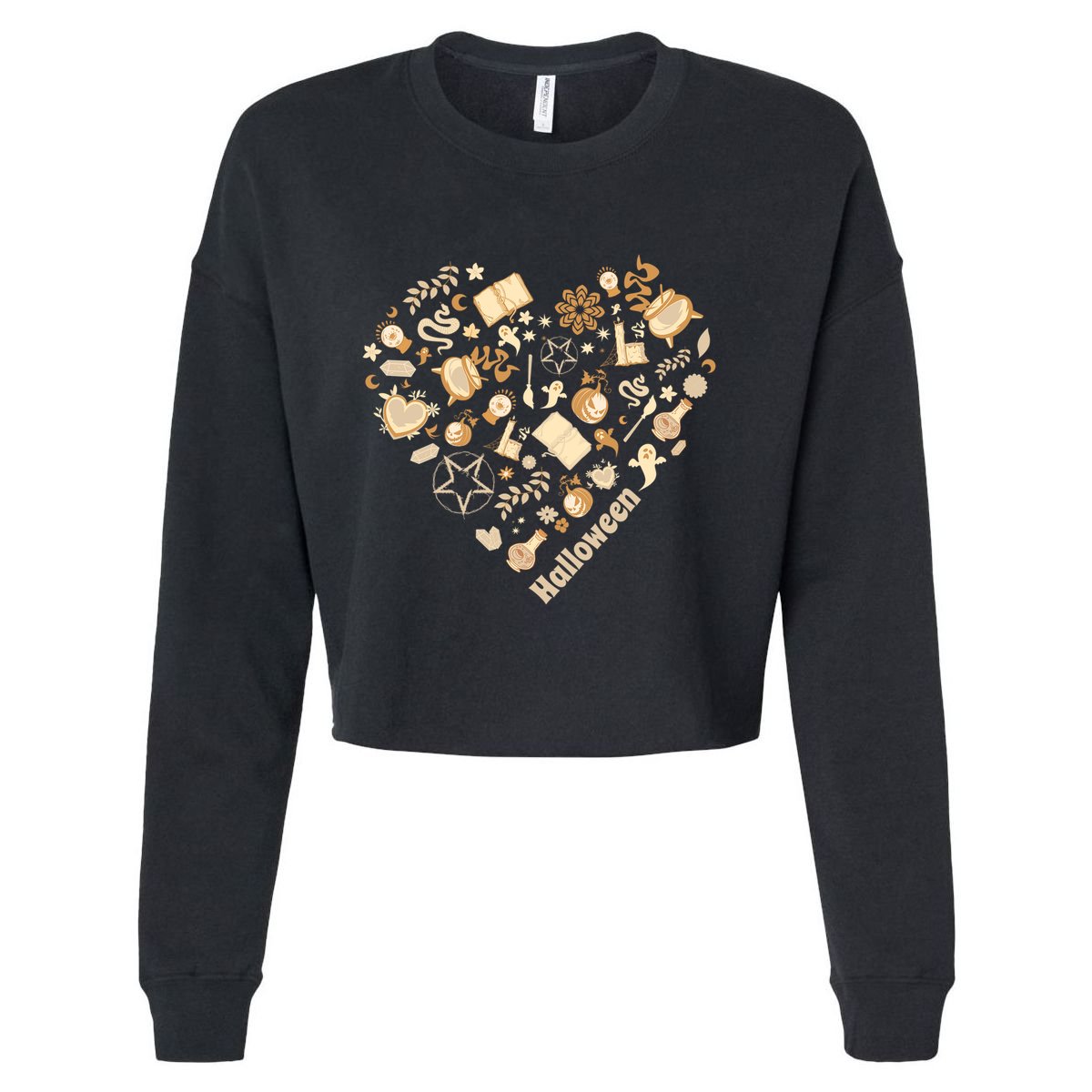 I Heart Halloween Boho Heart Love Halloween Funny Pumpkin Gift Cropped Pullover Crew