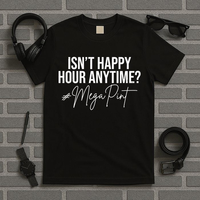 Isn't Happy Hour Anytime Mega Pint Funny Johnny Depp T-Shirt