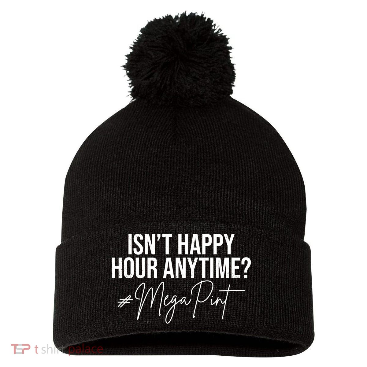 Isn't Happy Hour Anytime Mega Pint Funny Johnny Depp Pom Pom 12in Knit Beanie