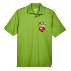 I Heart Hot Moms Funny Red Heart Love Moms Funny Gift Men's Origin Performance Pique Polo