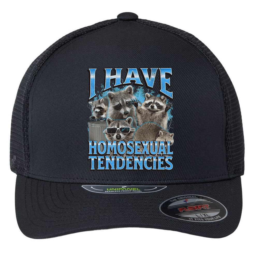 I Have Homosexual Tendencies Funny Raccoon Meme Bootleg Flexfit Unipanel Trucker Cap