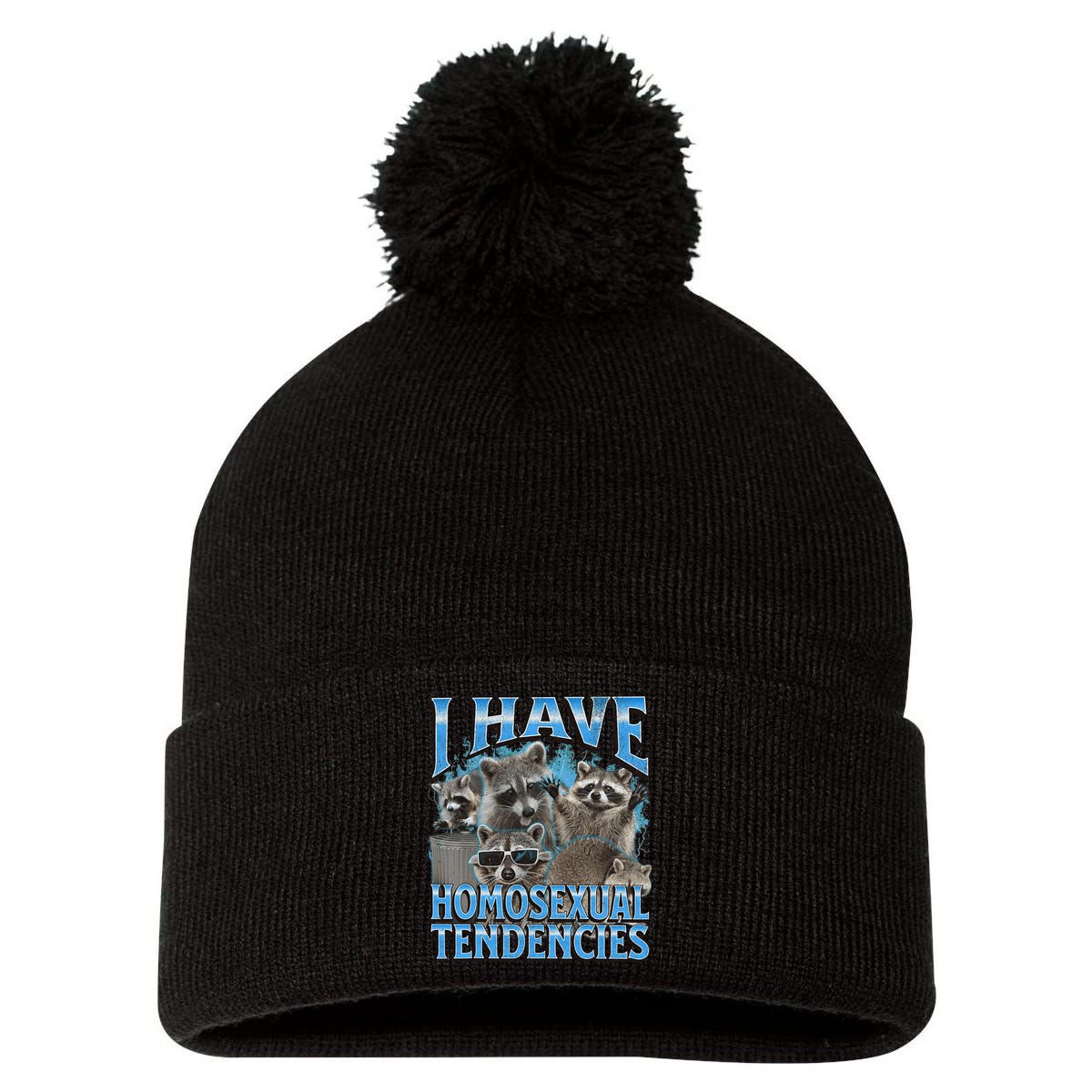 I Have Homosexual Tendencies Funny Raccoon Meme Bootleg Pom Pom 12in Knit Beanie