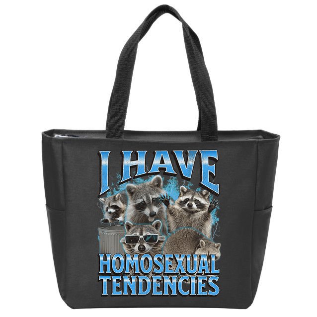 I Have Homosexual Tendencies Funny Raccoon Meme Bootleg Zip Tote Bag