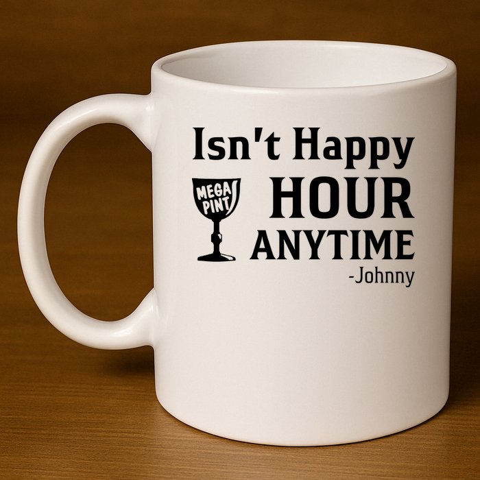 Isn't Happy Hour Anytime Justice For Johnny Depp Mega Pint 11oz C Handle Ceramic Mug