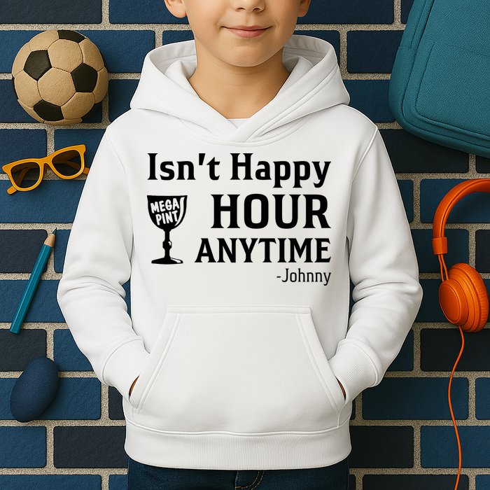 Isn't Happy Hour Anytime Justice For Johnny Depp Mega Pint Kids Hoodie