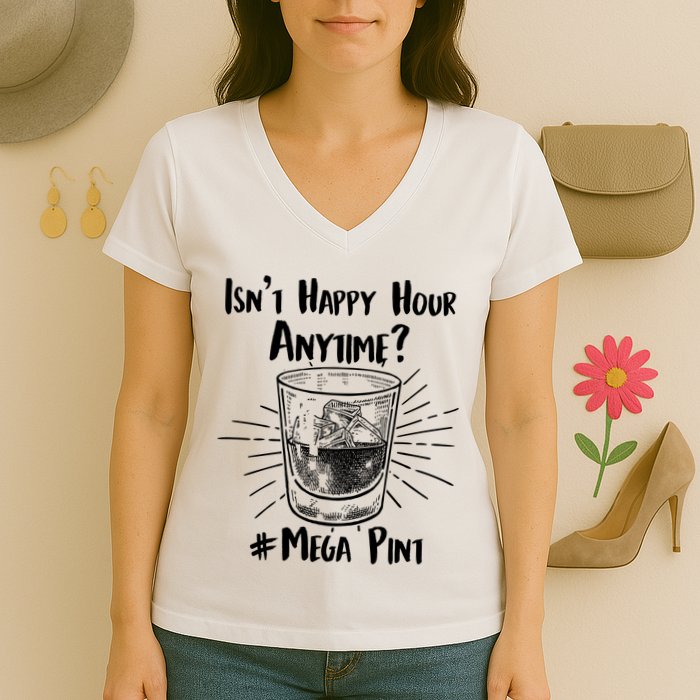 Isn't Happy Hour Anytime? #Mega Pint Women's V-Neck T-Shirt