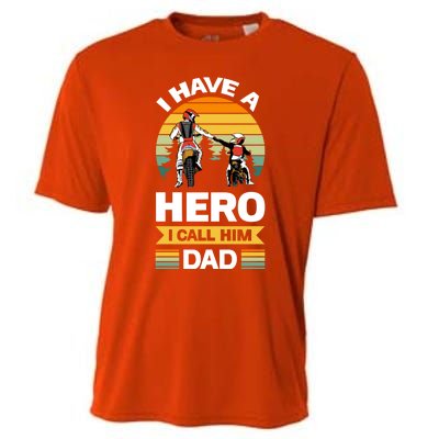 I Have Hero I Call Him Dad Son Daughter Father Biker Gift Cooling Performance Crew T-Shirt