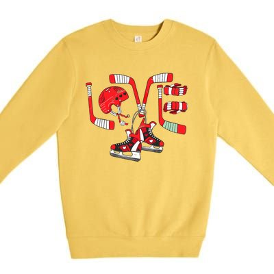 Ice Hockey Heart Valentines Day Love Gifts Goalie Premium Crewneck Sweatshirt