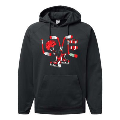 Ice Hockey Heart Valentines Day Love Gifts Goalie Performance Fleece Hoodie