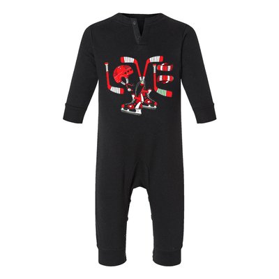 Ice Hockey Heart Valentines Day Love Gifts Goalie Infant Fleece One Piece