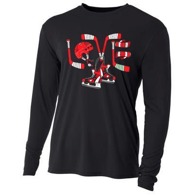 Ice Hockey Heart Valentines Day Love Gifts Goalie Cooling Performance Long Sleeve Crew