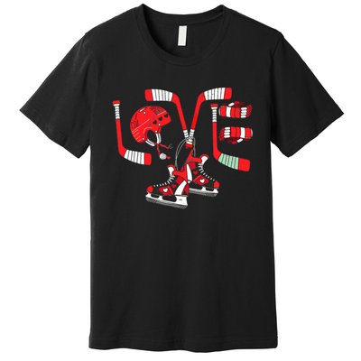 Ice Hockey Heart Valentines Day Love Gifts Goalie Premium T-Shirt