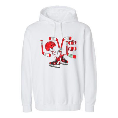 Ice Hockey Heart Valentines Day Love Gifts Goalie Garment-Dyed Fleece Hoodie