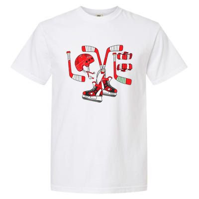 Ice Hockey Heart Valentines Day Love Gifts Goalie Garment-Dyed Heavyweight T-Shirt