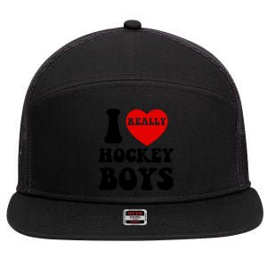 I Heart Hockey I Love Hockey Family Matching Retro Gift 7 Panel Mesh Trucker Snapback Hat