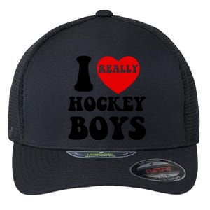 I Heart Hockey I Love Hockey Family Matching Retro Gift Flexfit Unipanel Trucker Cap