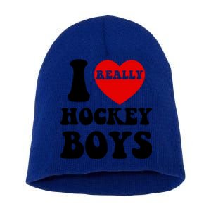 I Heart Hockey I Love Hockey Family Matching Retro Gift Short Acrylic Beanie